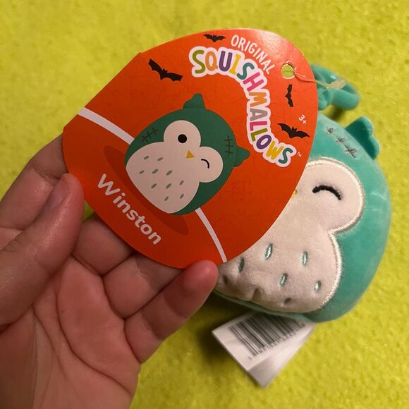 Squishmallow Winston Owl Frankenstein Scar 3.5" Clip On Keychain Halloween 2023 - Picture 2 of 4